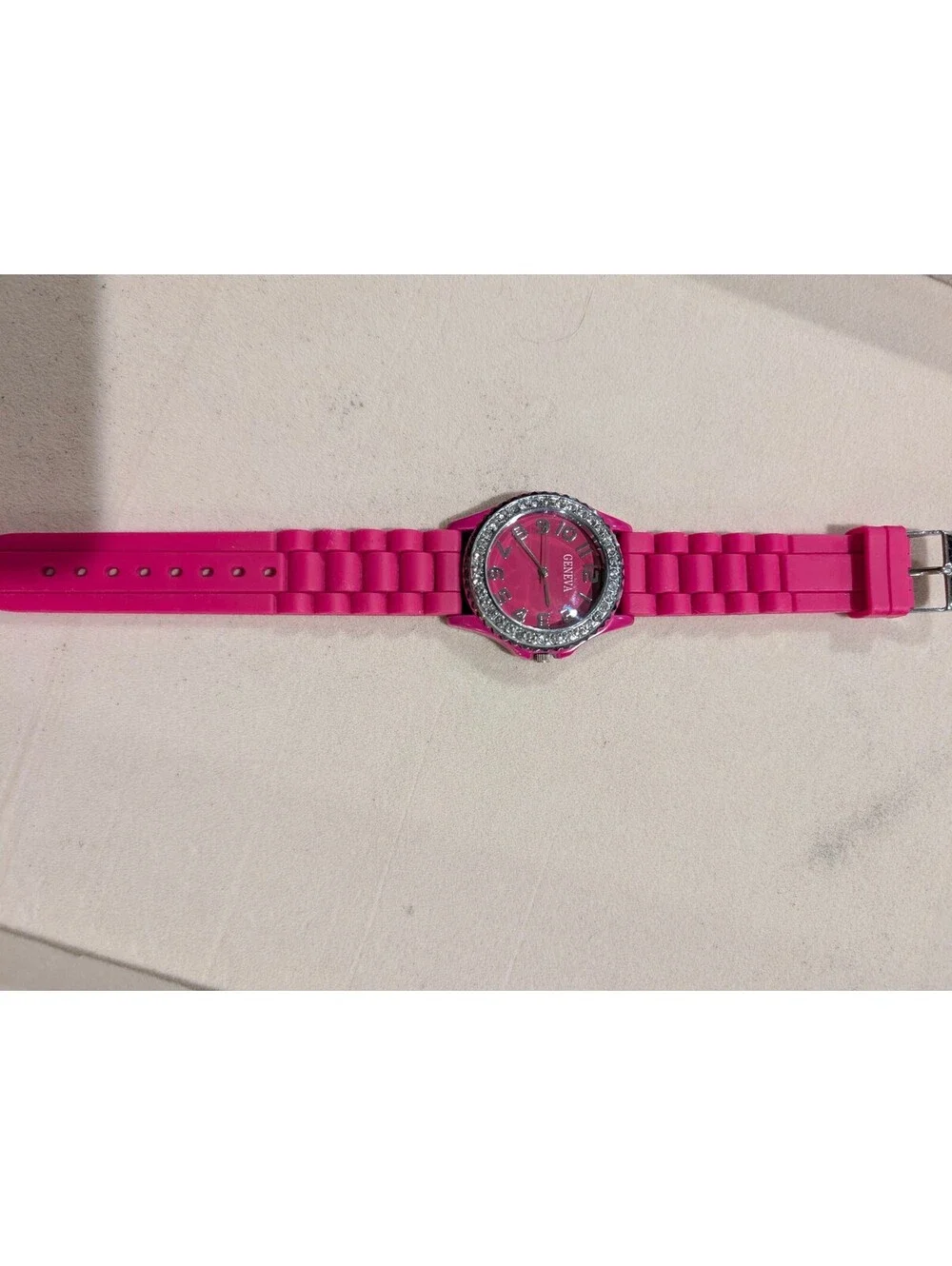 Geneva 5573 Pink Rhinestone Watch Silicone Band Y2K Statement